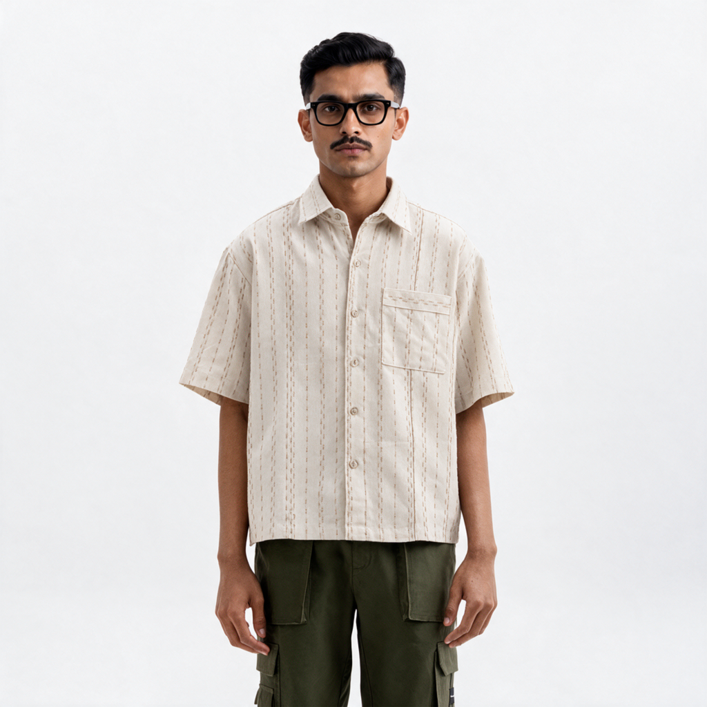 TWO TONED TWISTED YARN SHIRT - SANDALWOOD