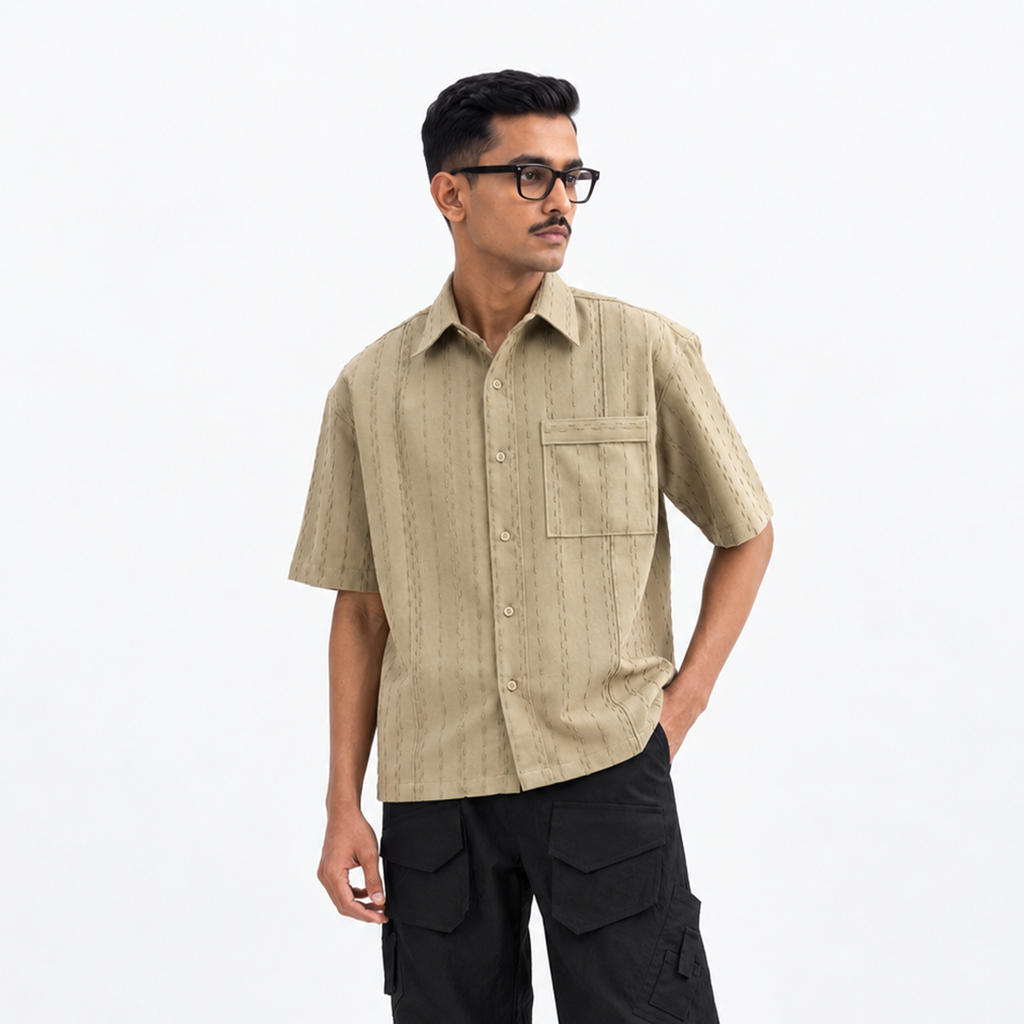 TWO TONED TWISTED YARN SHIRT - BAMBOO GREEN