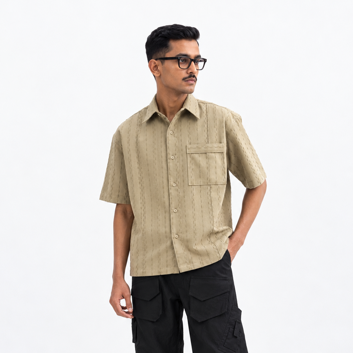 TWO TONED TWISTED YARN SHIRT - BAMBOO GREEN