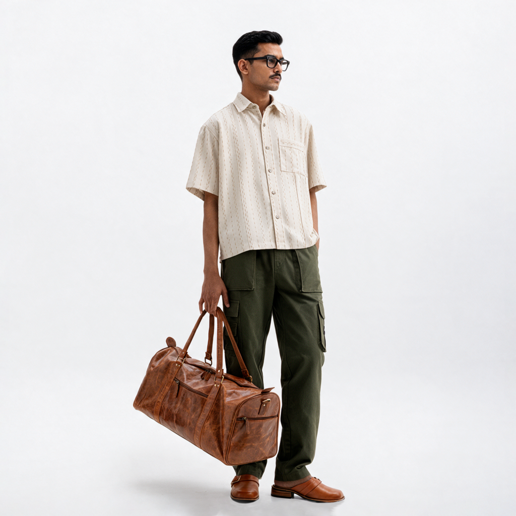 TWO TONED TWISTED YARN SHIRT - SANDALWOOD