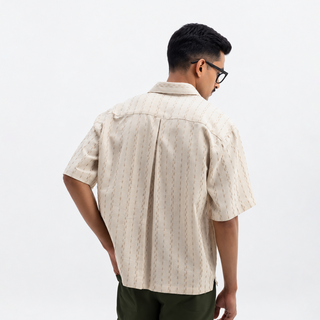 TWO TONED TWISTED YARN SHIRT - SANDALWOOD