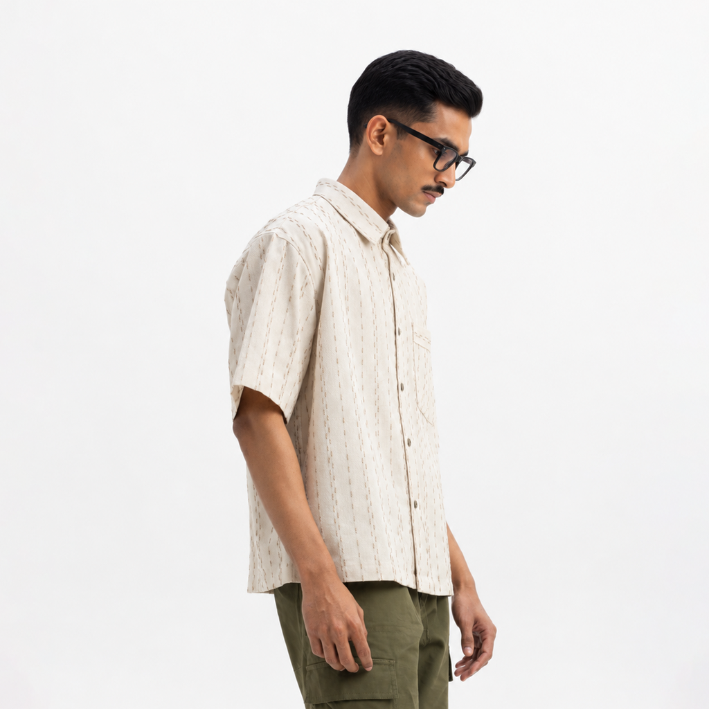 TWO TONED TWISTED YARN SHIRT - SANDALWOOD