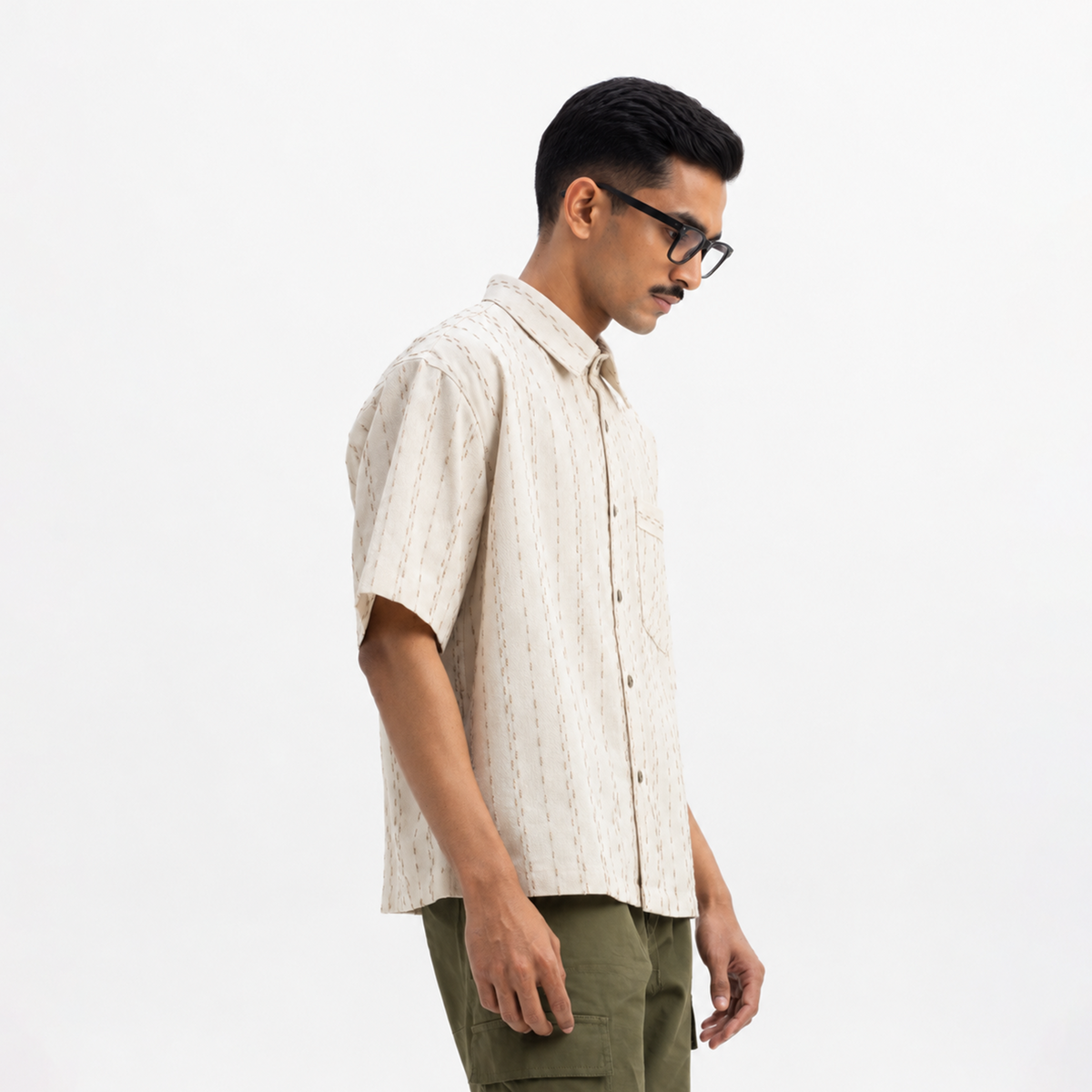 TWO TONED TWISTED YARN SHIRT - SANDALWOOD