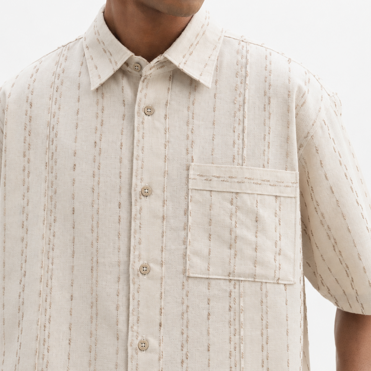 TWO TONED TWISTED YARN SHIRT - SANDALWOOD