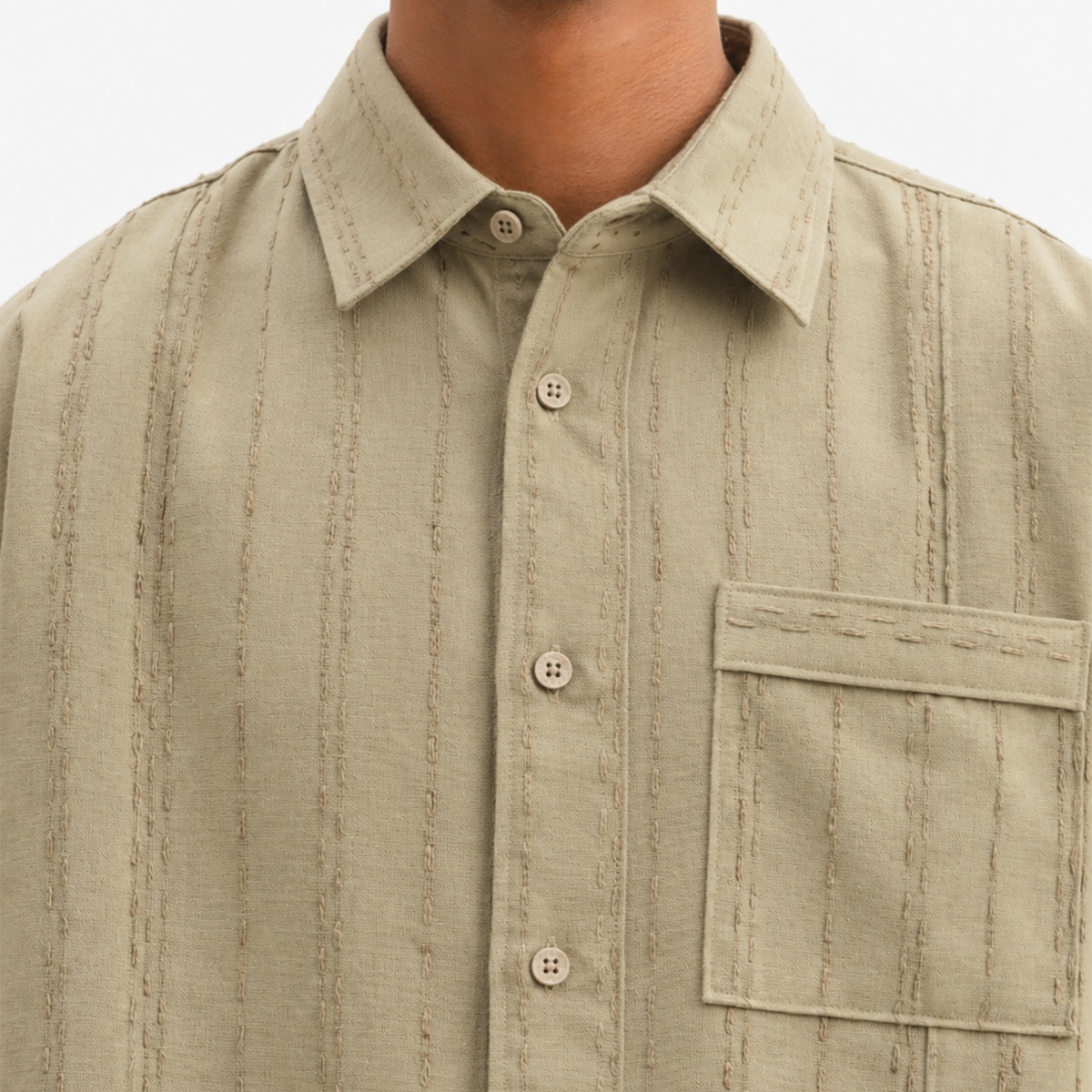 TWO TONED TWISTED YARN SHIRT - BAMBOO GREEN