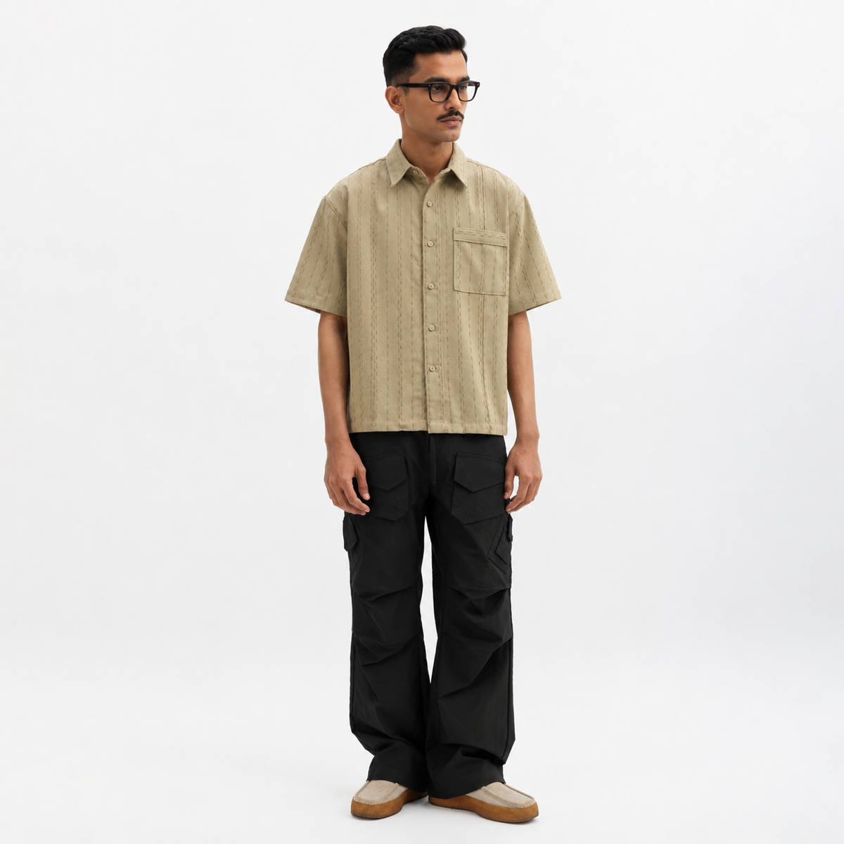 TWO TONED TWISTED YARN SHIRT - BAMBOO GREEN