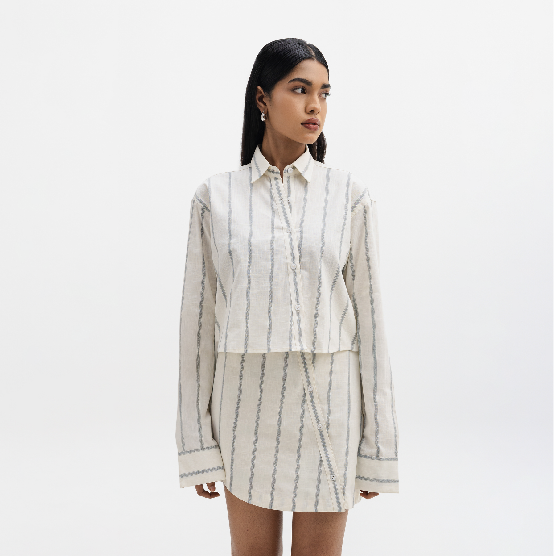 ASYMMETRICAL BUTTON DOWN SHIRT - BLUE