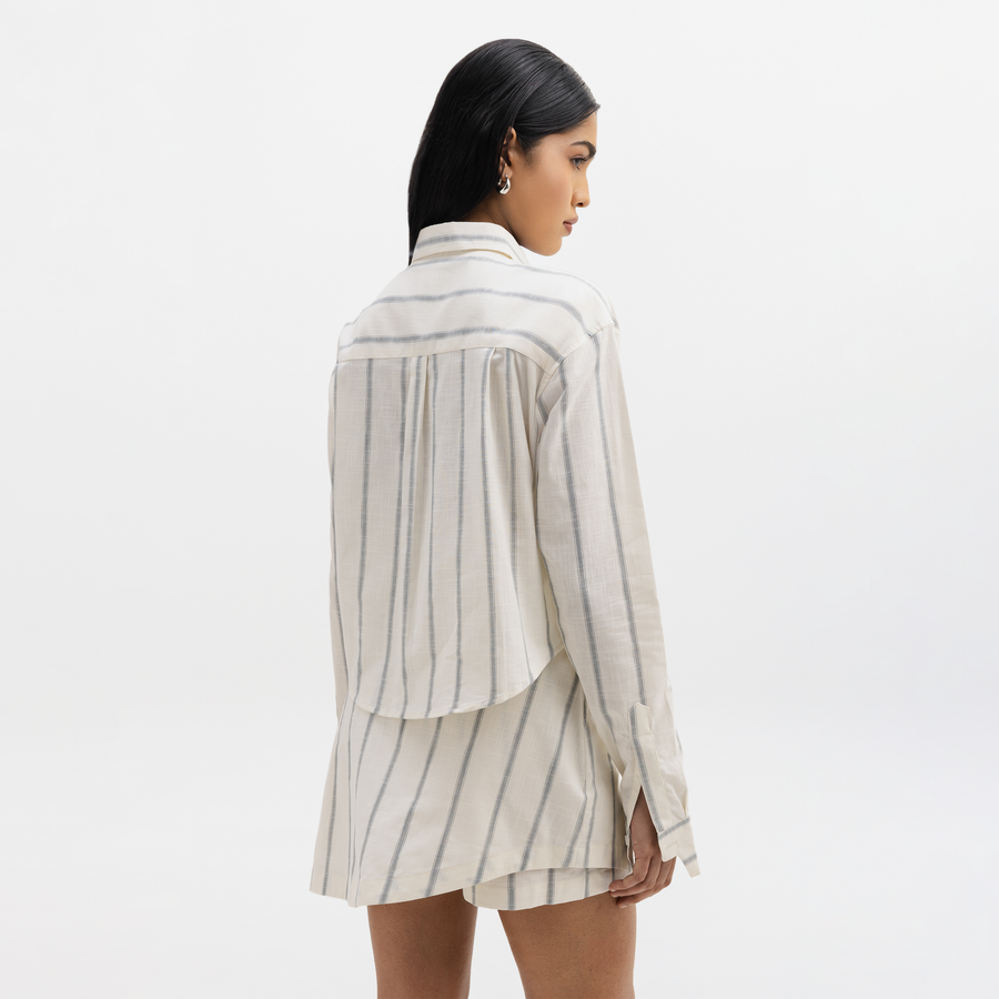 ASYMMETRICAL BUTTON DOWN SHIRT - BLUE