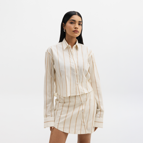 ASYMMETRICAL BUTTON DOWN SHIRT - BEIGE