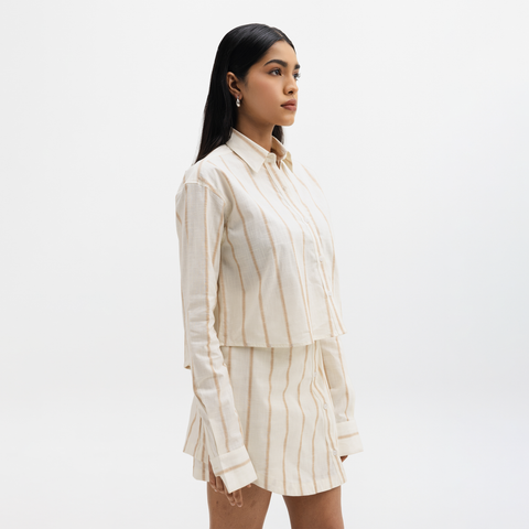 ASYMMETRICAL BUTTON DOWN SHIRT - BEIGE