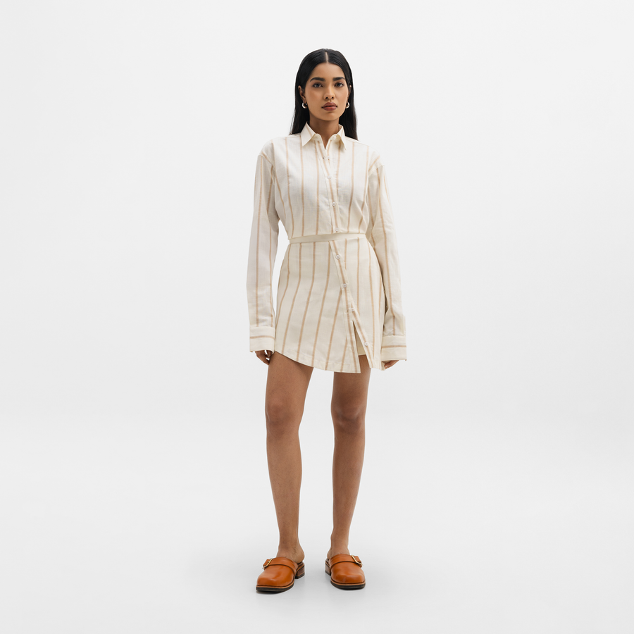 BUTTON DOWN SKORT - BEIGE