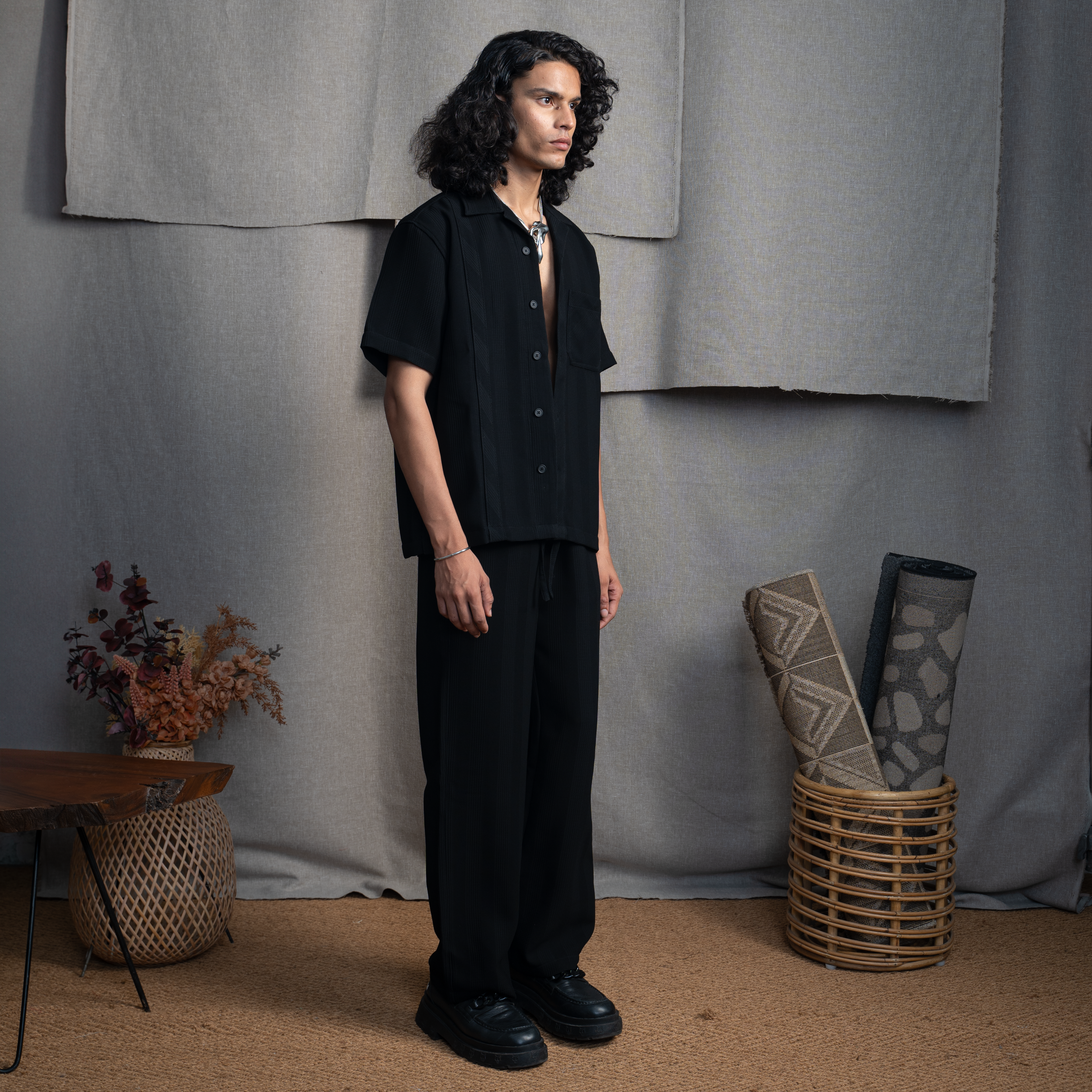 BMW CUBAN COLLAR SHIRT - CHARCOAL CONE
