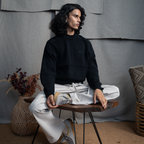 KNITTED CREW NECK JUMPER - RICH BLACK