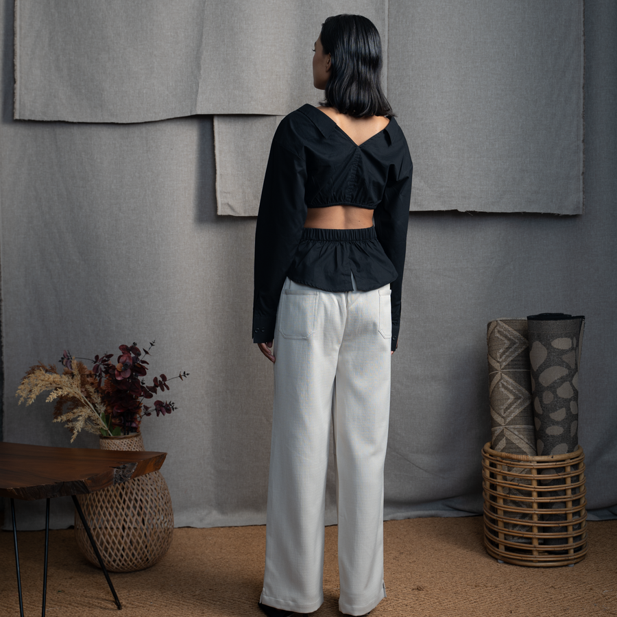 BUTTON DOWN PEPLUM- INK