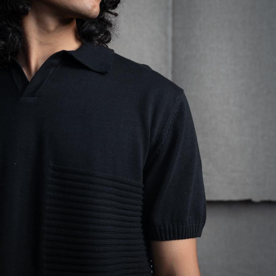 OLD MONEY POLO T-SHIRT- JET BLACK