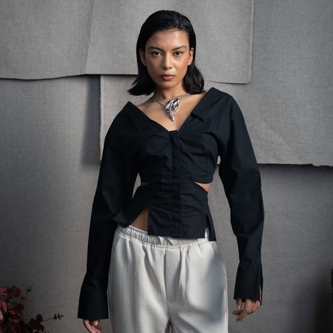 BUTTON DOWN PEPLUM- INK