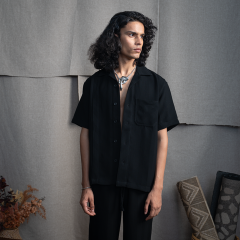 BMW CUBAN COLLAR SHIRT- CHARCOAL CONE