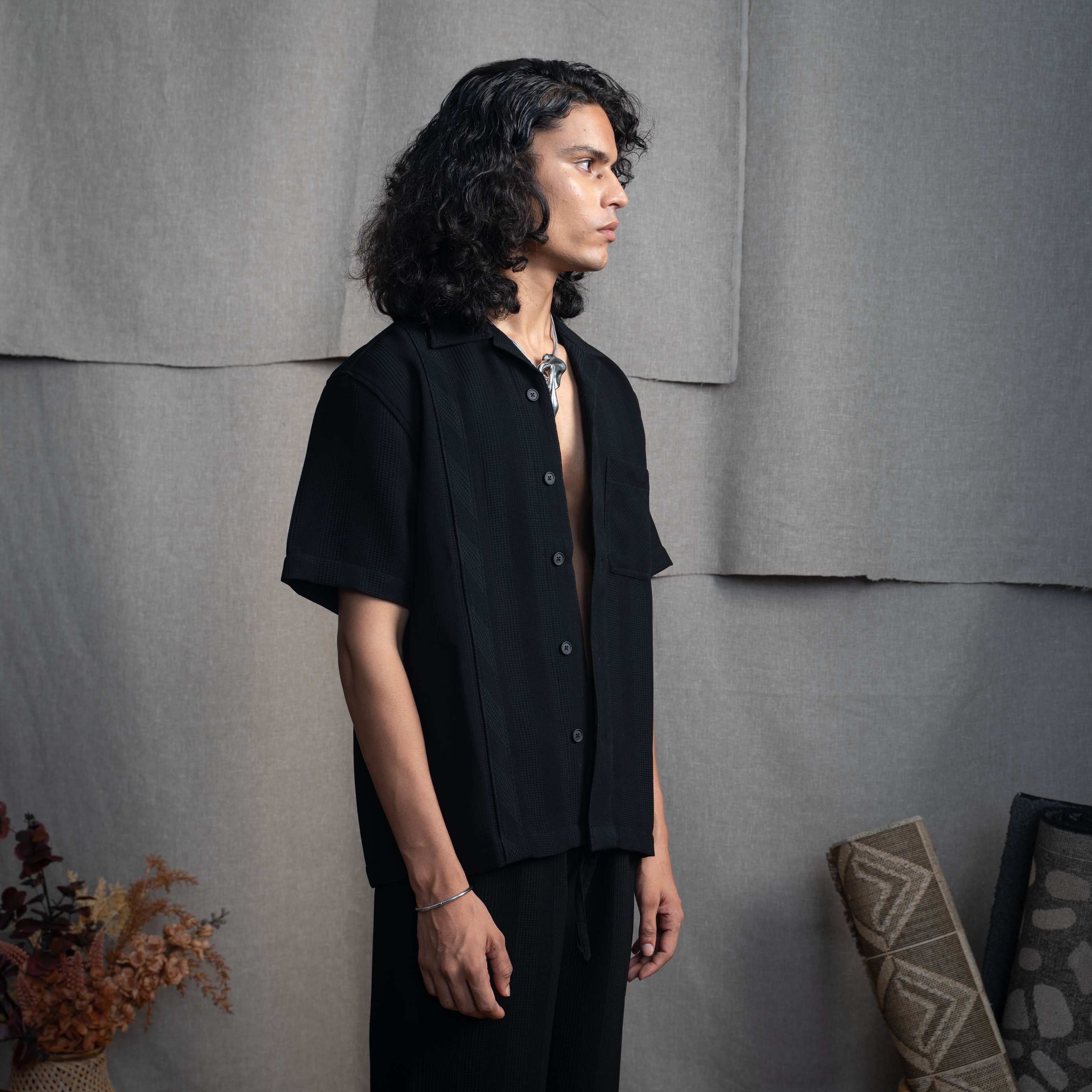 BMW CUBAN COLLAR SHIRT - CHARCOAL CONE