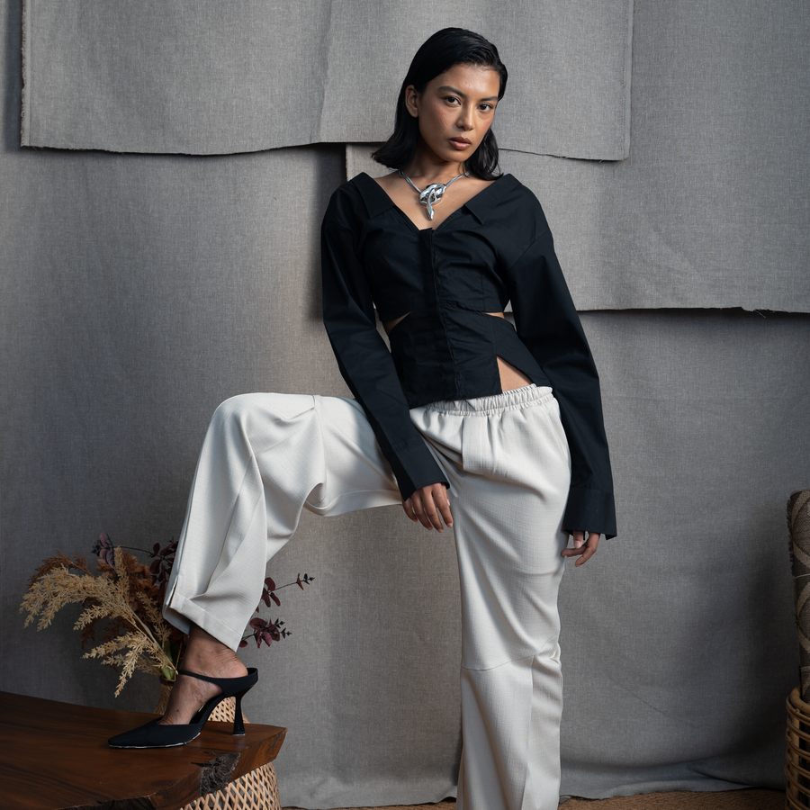 BUTTON DOWN PEPLUM- INK