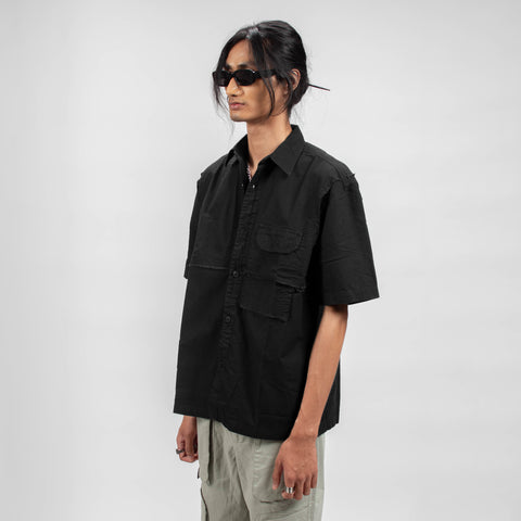 FRAYED COTTON SHIRT - DUSTY BLACK
