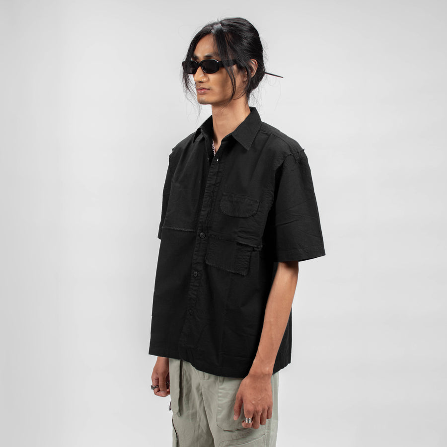 FRAYED COTTON SHIRT - DUSTY BLACK