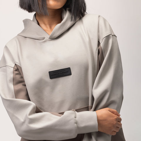 OBLIQUE COLOR BLOCK HOODIE - COOKIES AND CREAM -2
