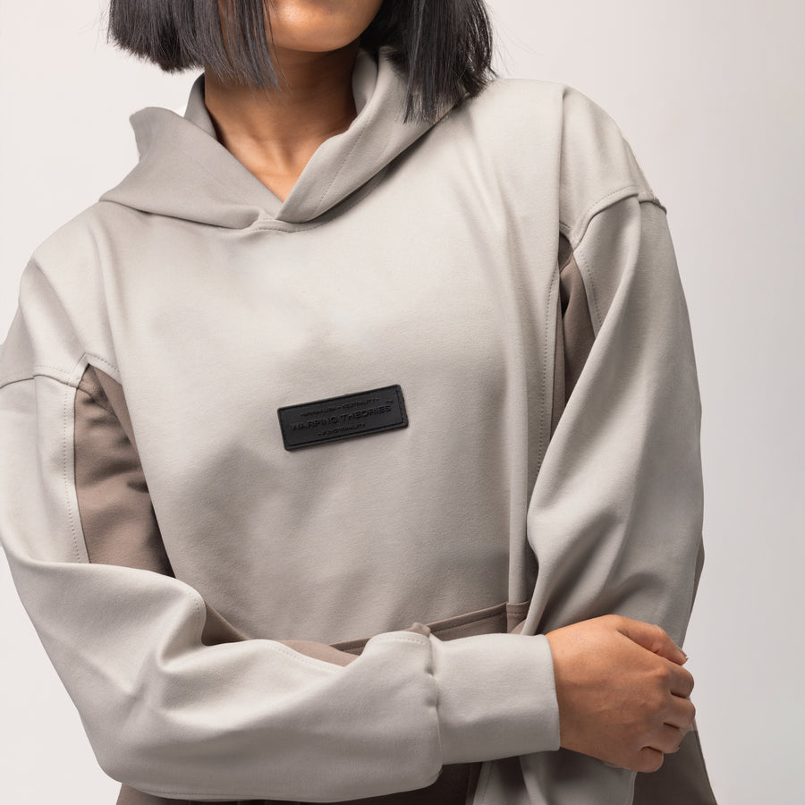 OBLIQUE COLOR BLOCK HOODIE - COOKIES AND CREAM -2