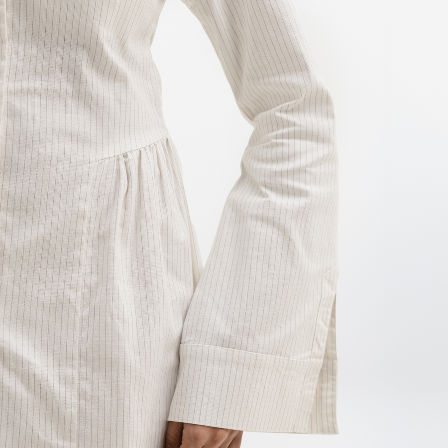 STRIPED SHIRT DRESS- WHITE