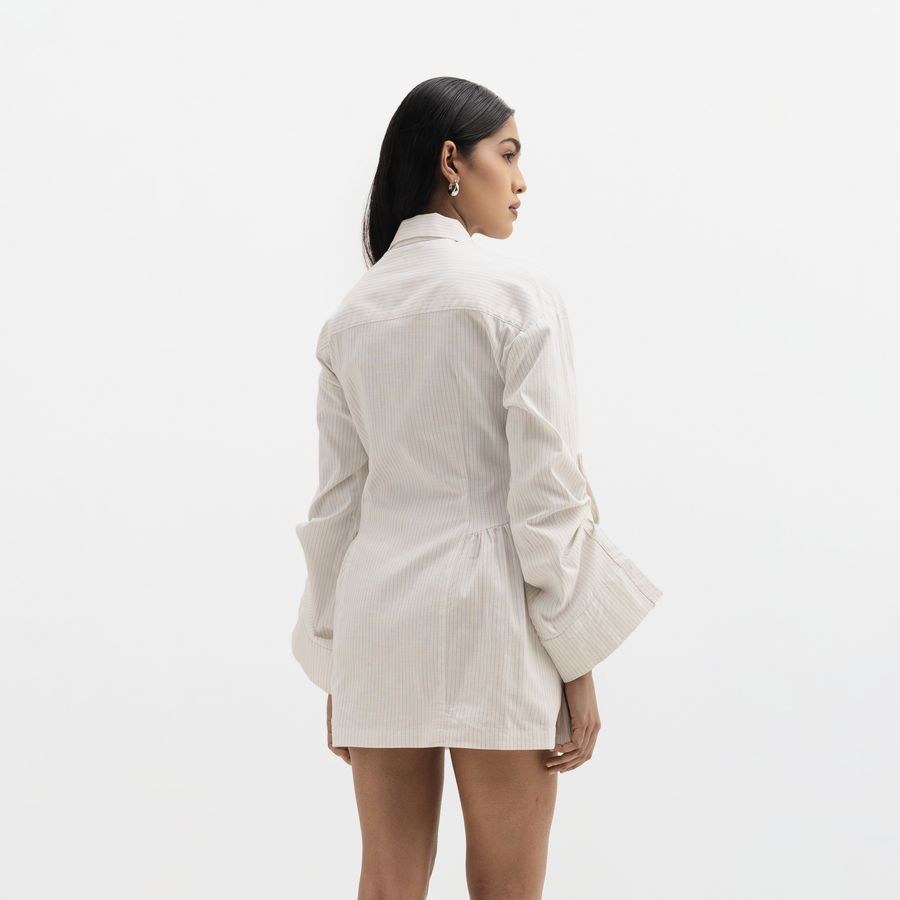 STRIPED SHIRT DRESS- WHITE