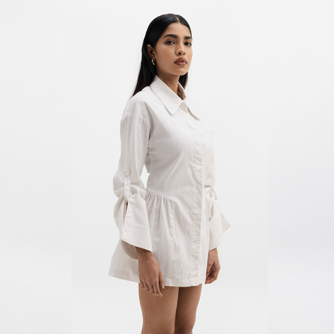 STRIPED SHIRT DRESS- WHITE