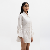 STRIPED SHIRT DRESS- WHITE