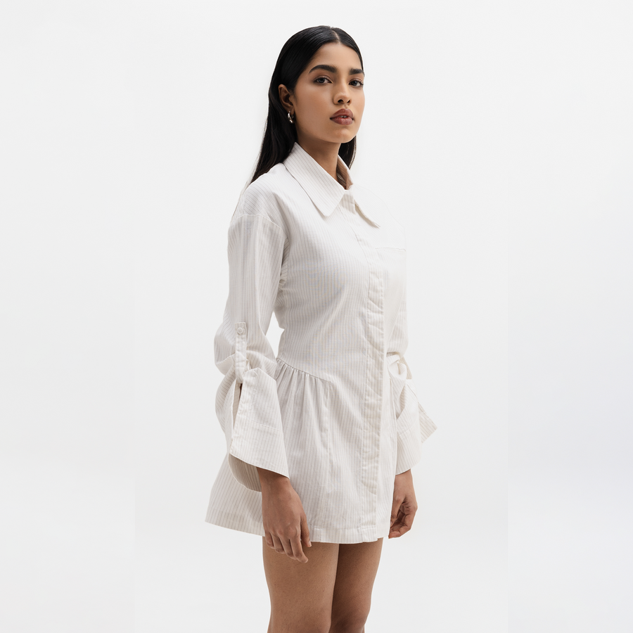 STRIPED SHIRT DRESS- WHITE