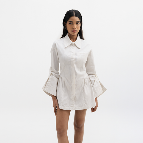 STRIPED SHIRT DRESS- WHITE