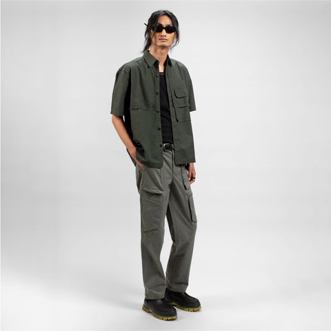 FRAYED COTTON SHIRT - DEEP GREEN