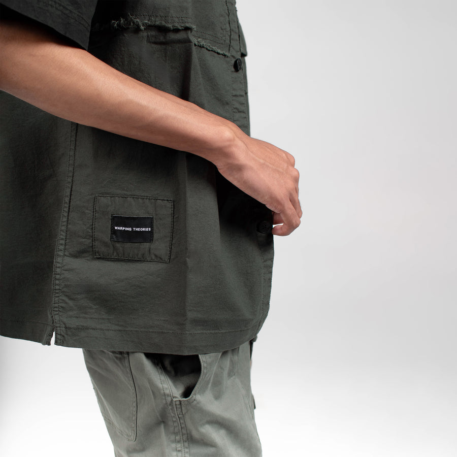 FRAYED COTTON SHIRT - DEEP GREEN