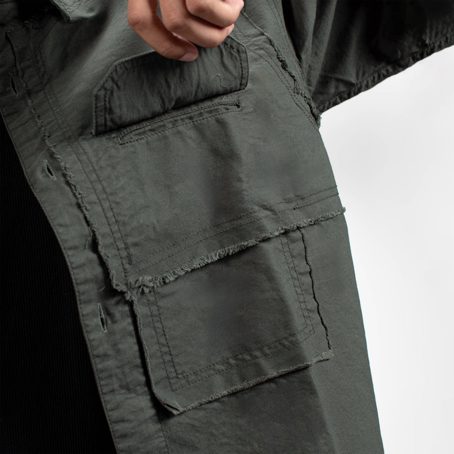 FRAYED COTTON SHIRT - DEEP GREEN