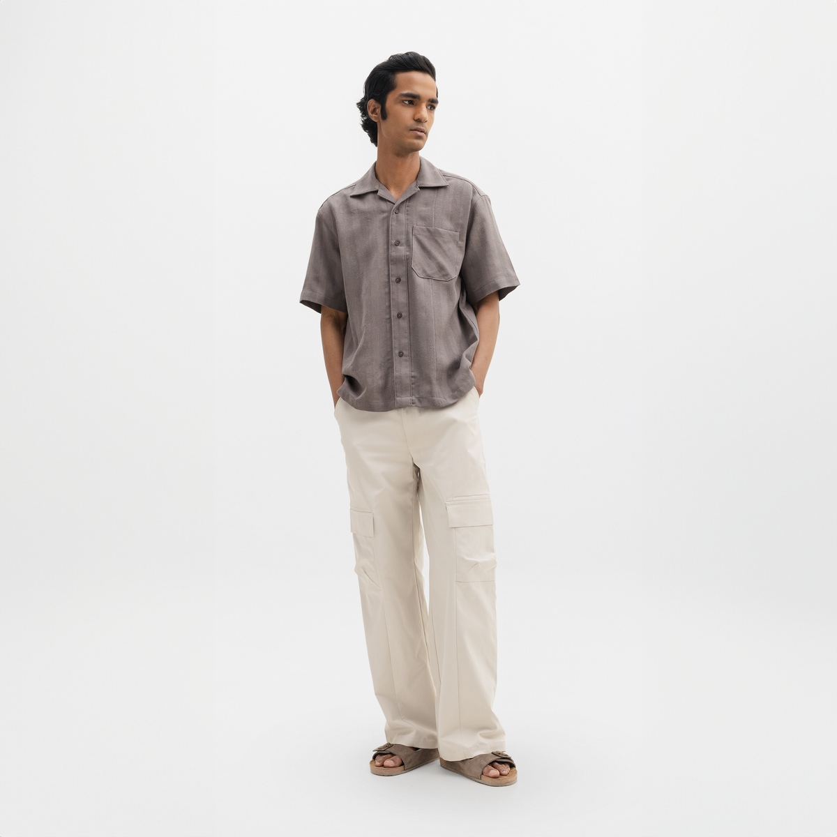 JACQUARD STRIPED SHIRT - DOVE GREY