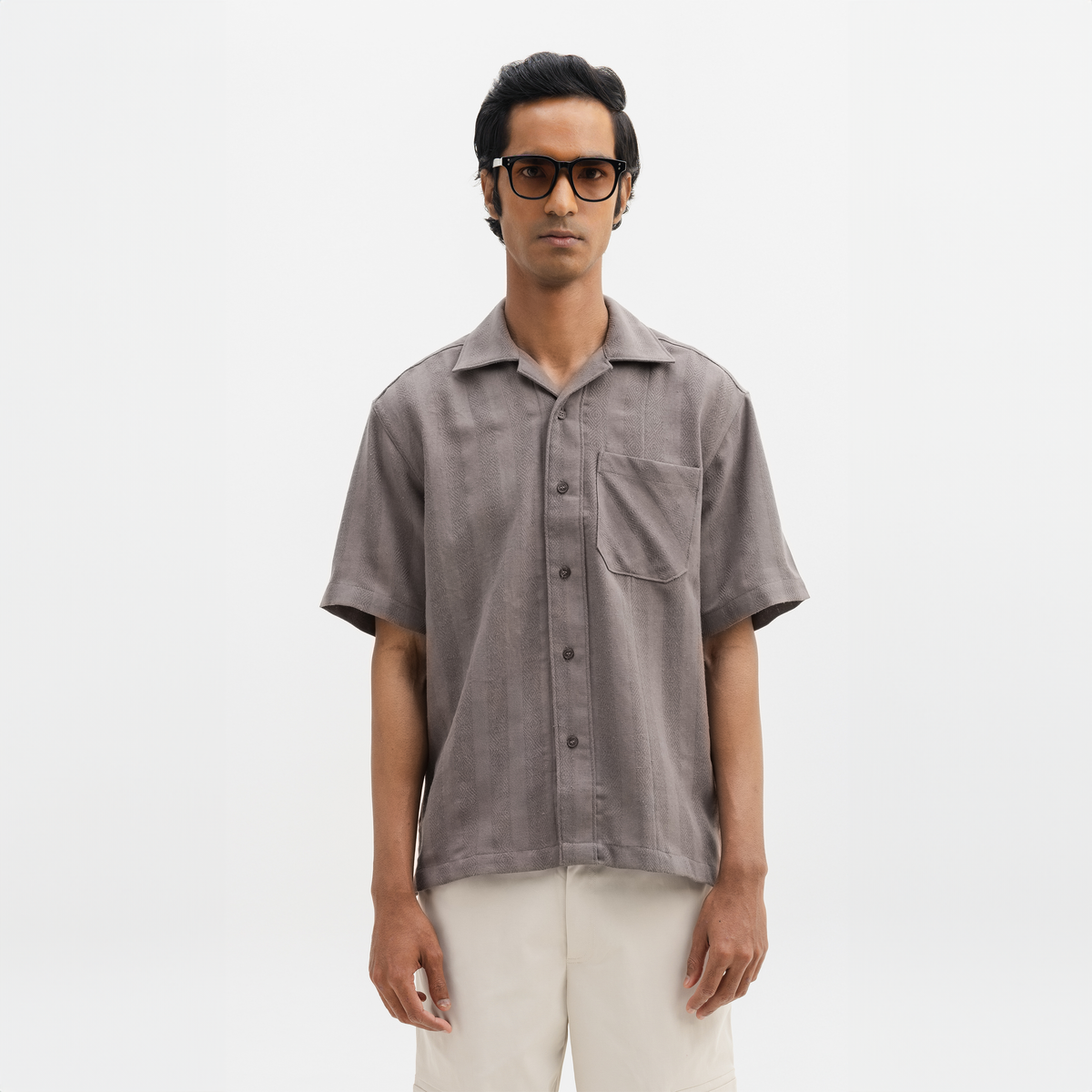 JACQUARD STRIPED SHIRT - DOVE GREY