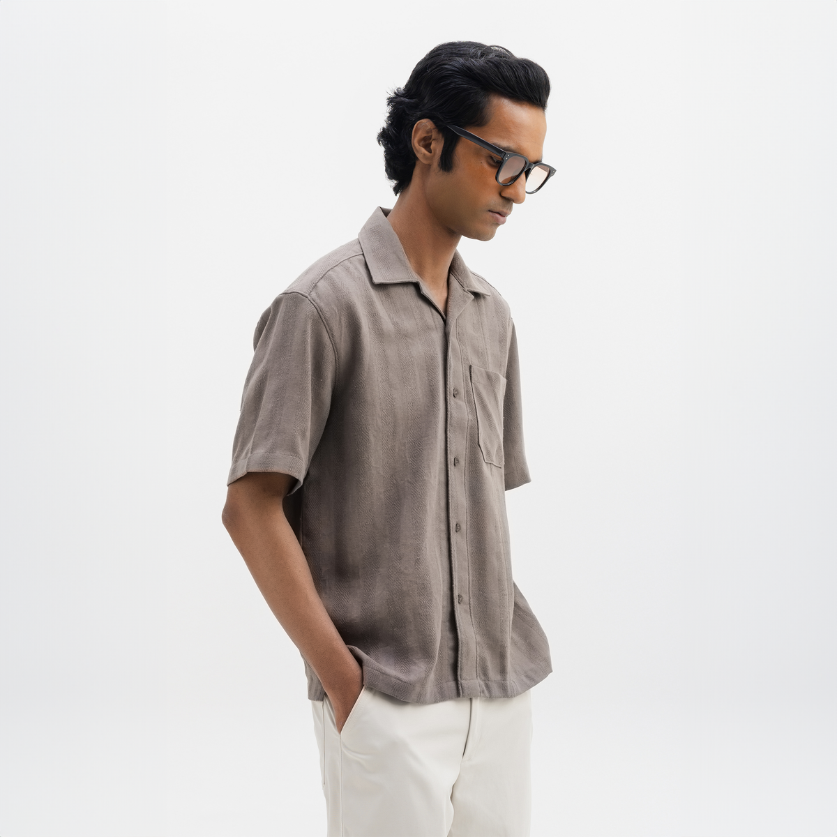 JACQUARD STRIPED SHIRT - DOVE GREY