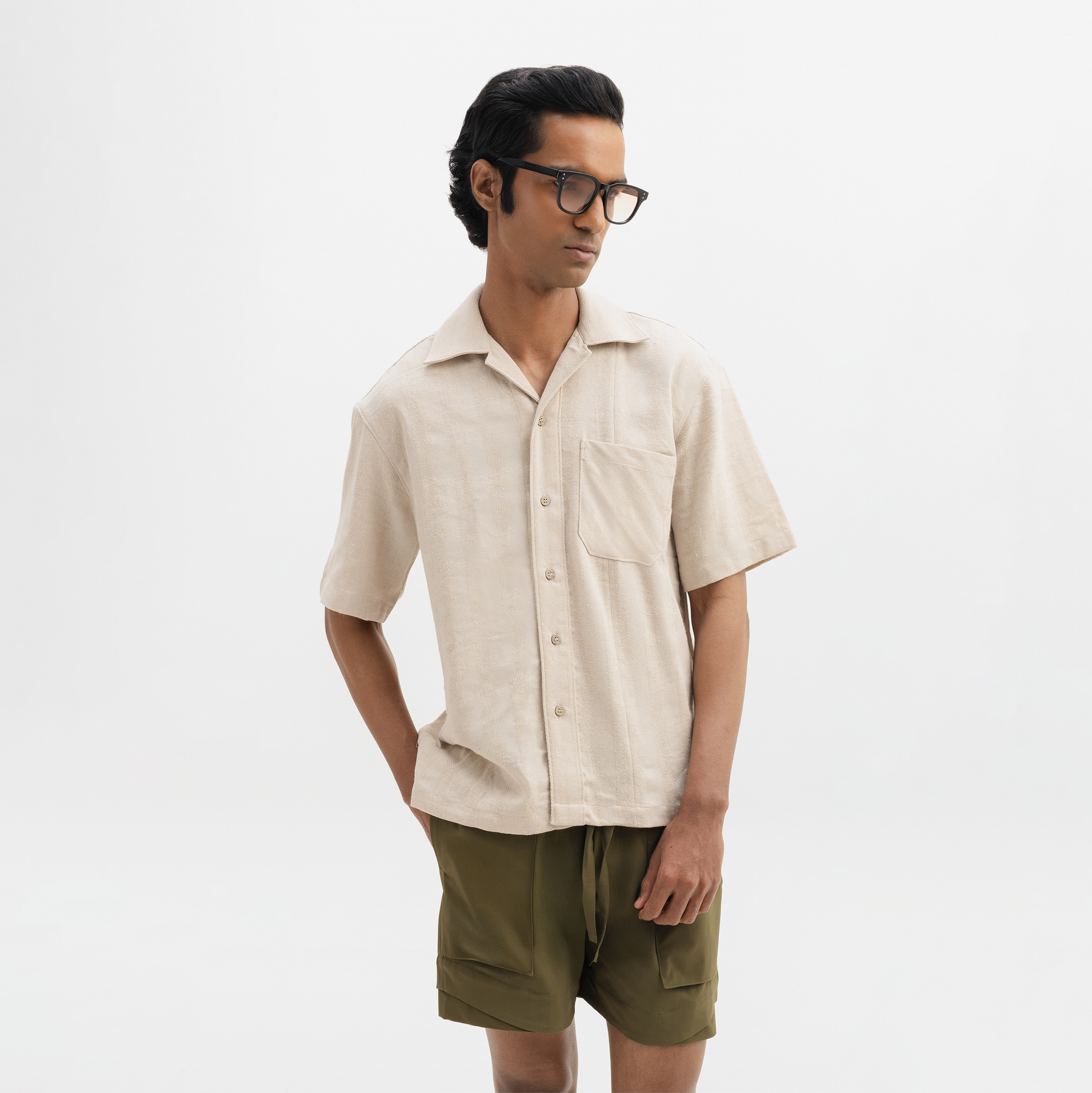 JACQUARD STRIPED SHIRT- PARCHMENT