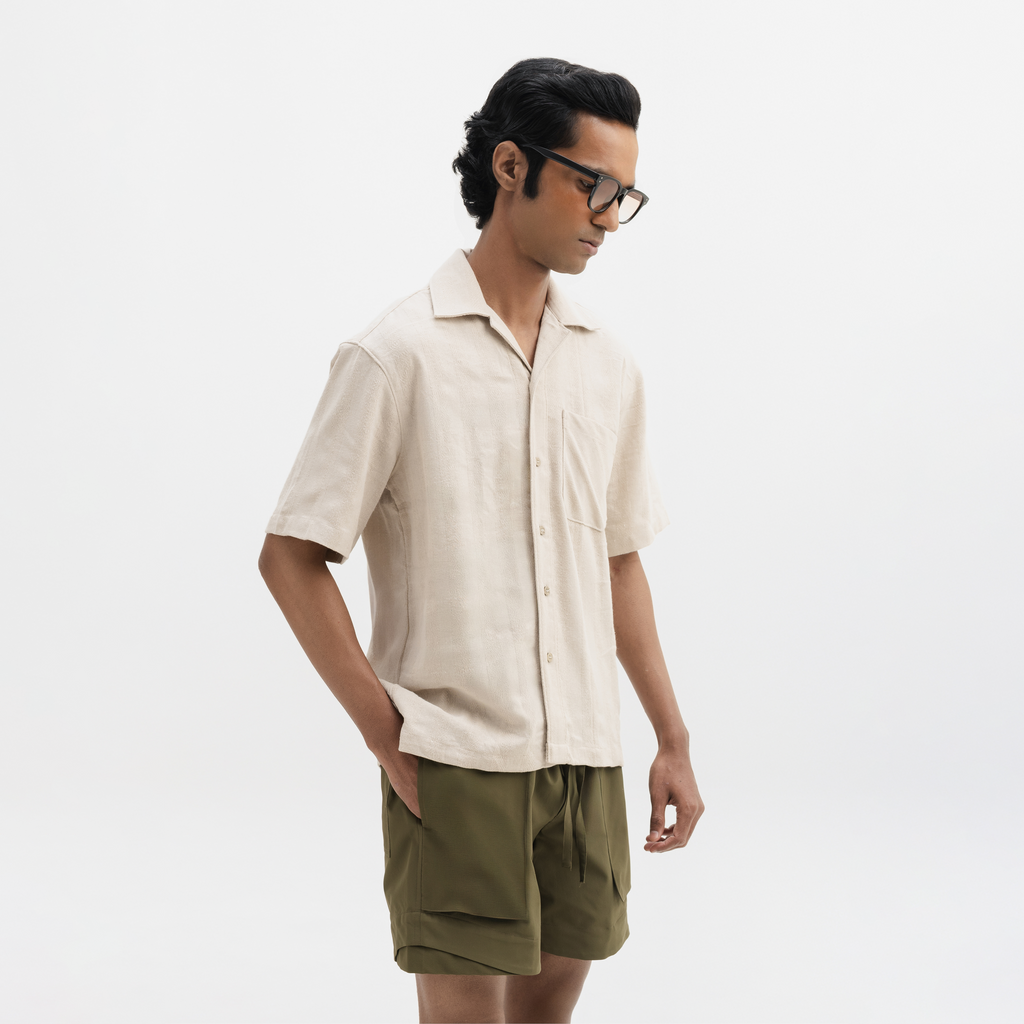 JACQUARD STRIPED SHIRT - PARCHMENT