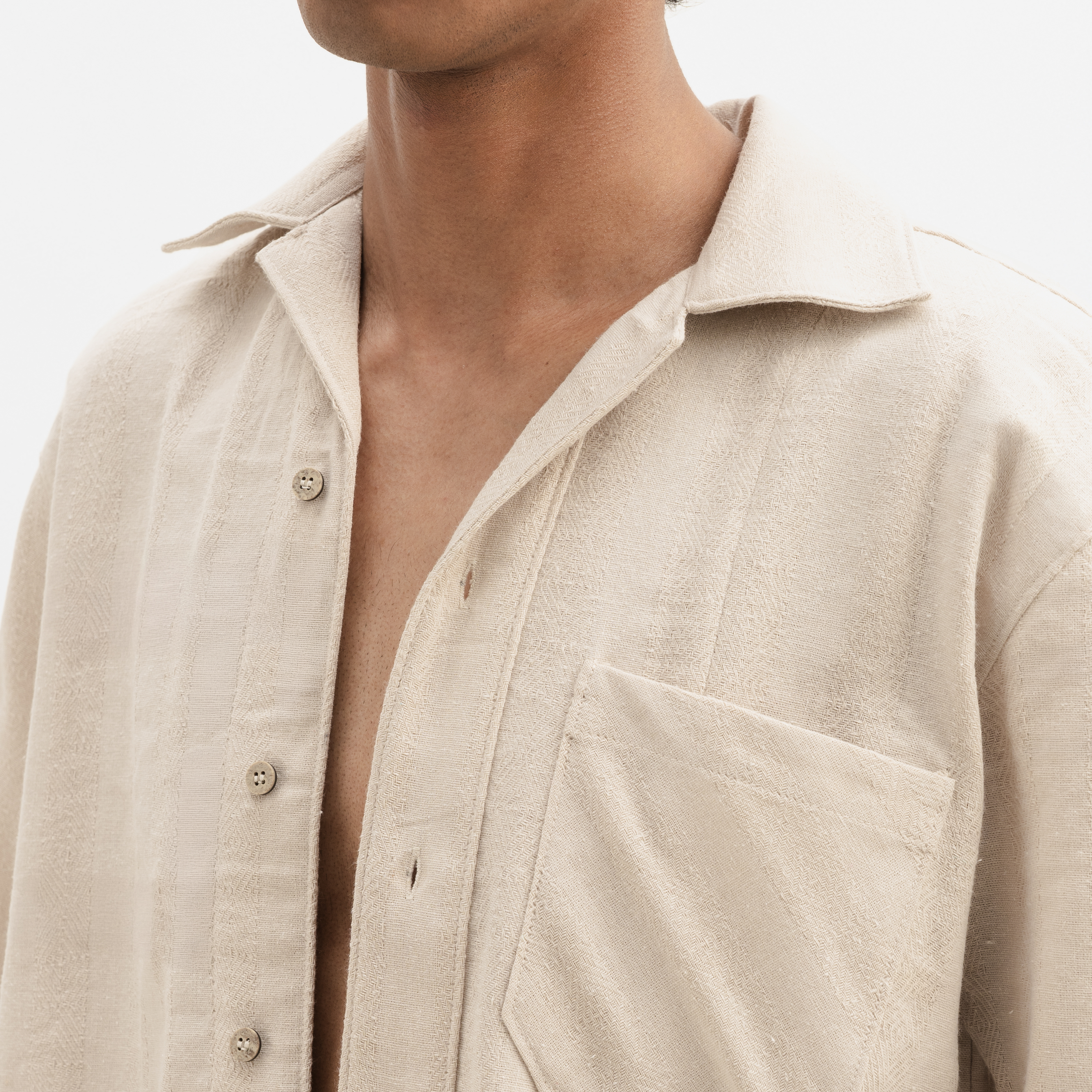 JACQUARD STRIPED SHIRT - PARCHMENT
