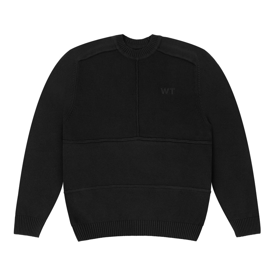 KNITTED CREW NECK JUMPER - RICH BLACK
