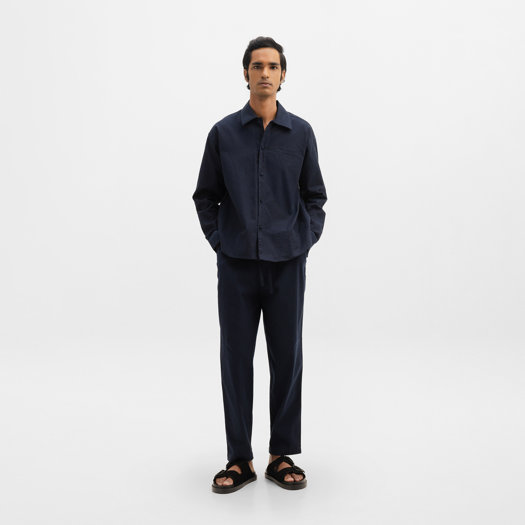 CURVED COTTON PANTS - NAVY