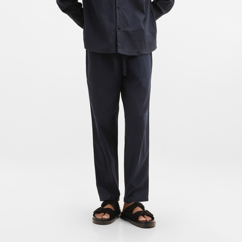 CURVED COTTON PANTS- NAVY