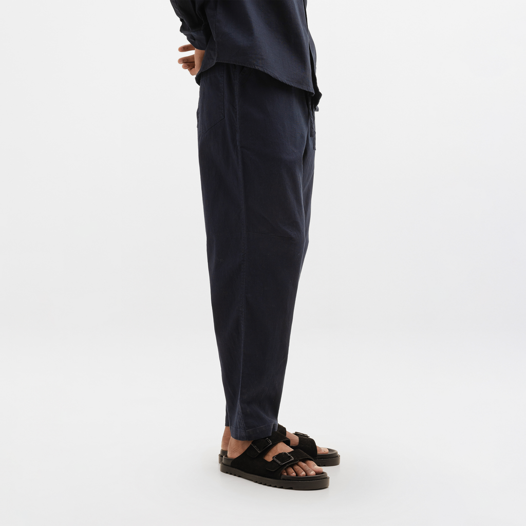 CURVED COTTON PANTS - NAVY