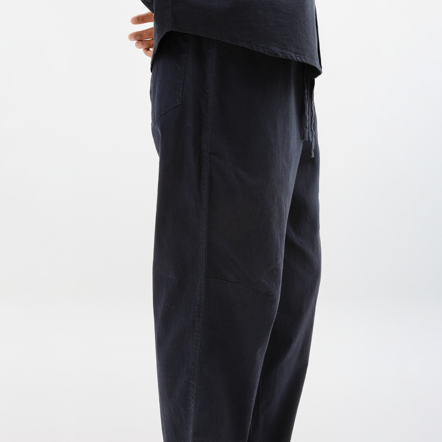 CURVED COTTON PANTS- NAVY