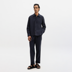 COTTON SPREAD COLLAR SHIRT - NAVY