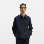 COTTON SPREAD COLLAR SHIRT - NAVY