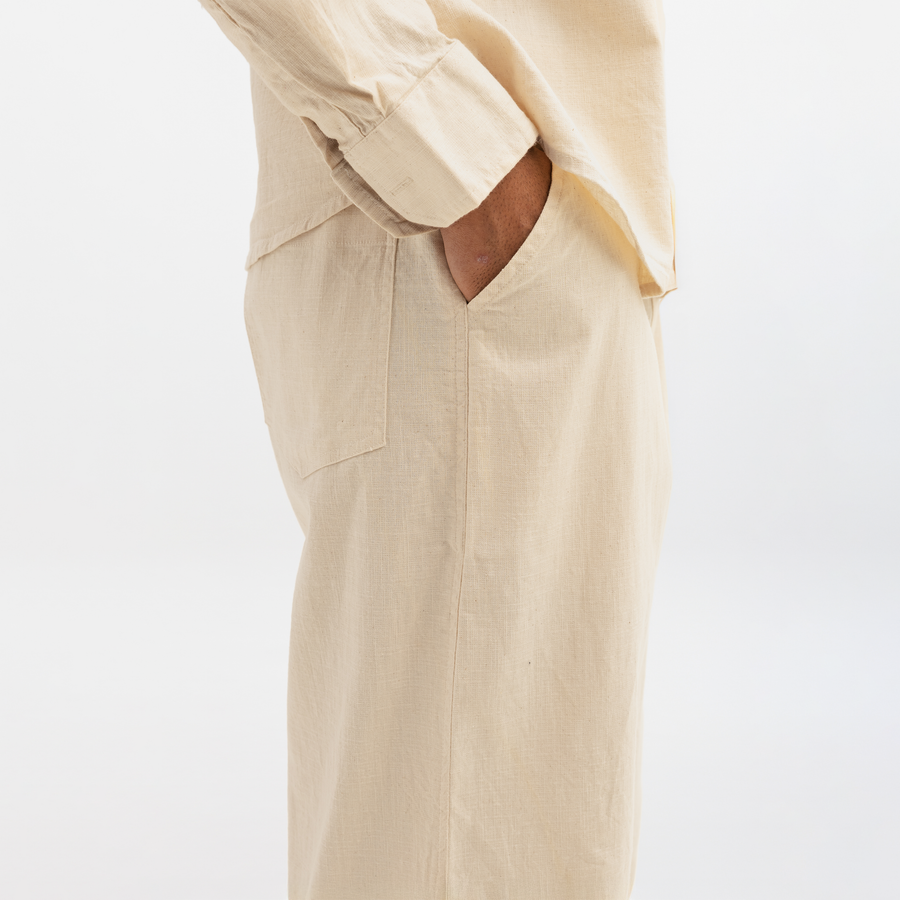 CURVED COTTON PANTS- NATURAL